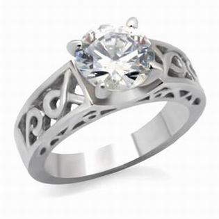 FILIGREE 3CT CZ STAINLESS STEEL RING-5 sizes